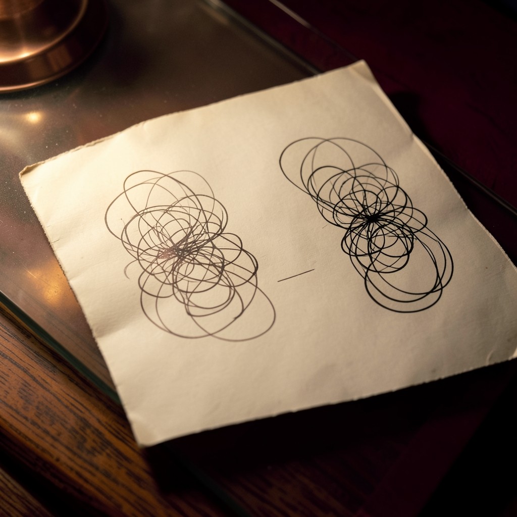 A paper chart with a wide blank interval between two clusters of unlabeled ink curves